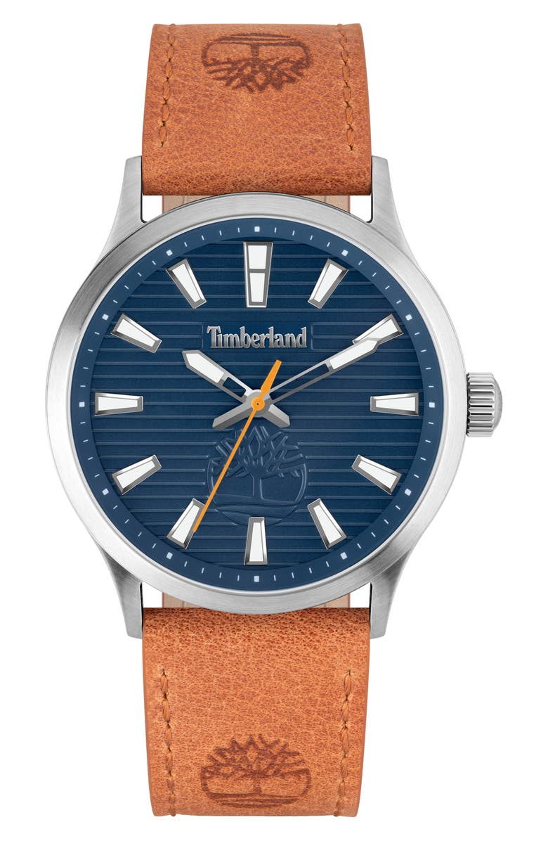 Timberland Trumbull Leather Strap Watch, 45mm, Main, color,
