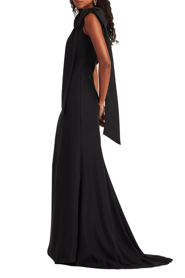 One-Shoulder Crepe Column Gown, Alternate, color, BLACK