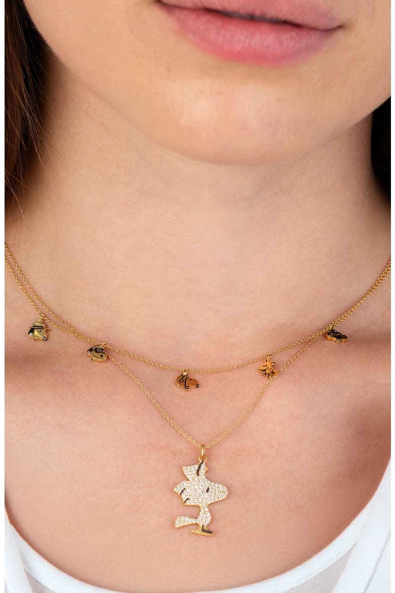 x Peanuts® Pavé Woodstock Pendant Necklace, Alternate, color, 18KT YELLOW GOLD / CLEAR STONE