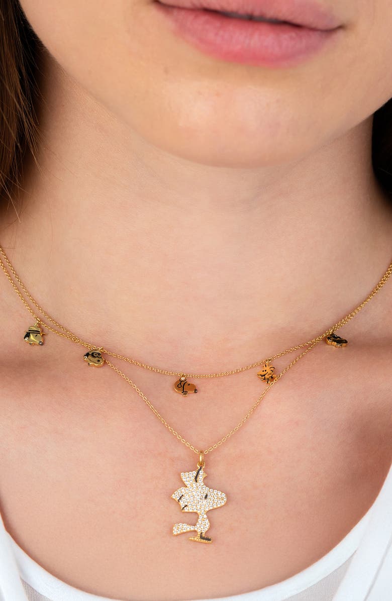 Crislu x Peanuts<sup>®</sup> Pavé Woodstock Pendant Necklace, Alternate, color, 18Kt Yellow Gold / Clear Stone