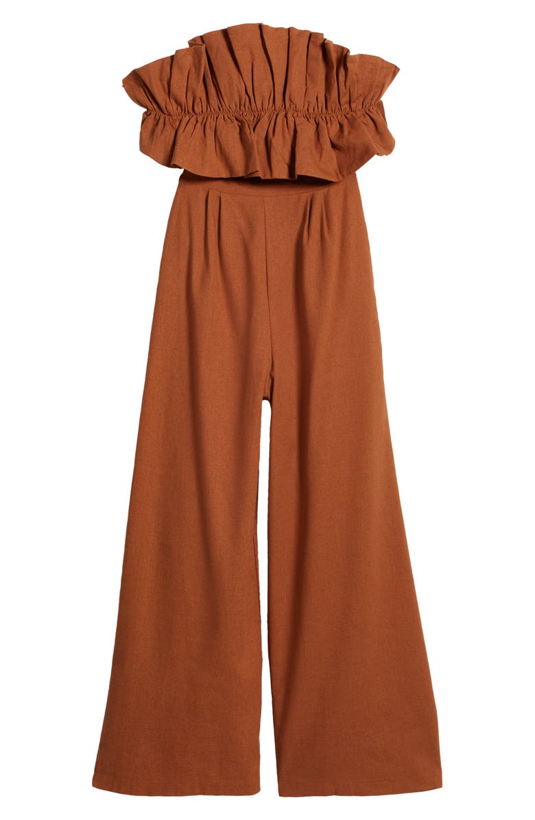 ASTR the Label Ruffle Bodice Tie Back Strapless Cotton & Linen Jumpsuit, Alternate, color,