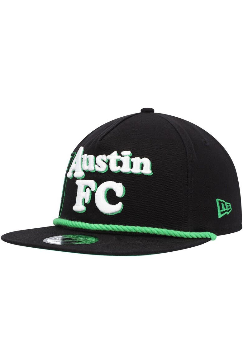 Men's New Era  Black Austin FC Heritage The Golfer Snapback Hat, Alternate, color, Black