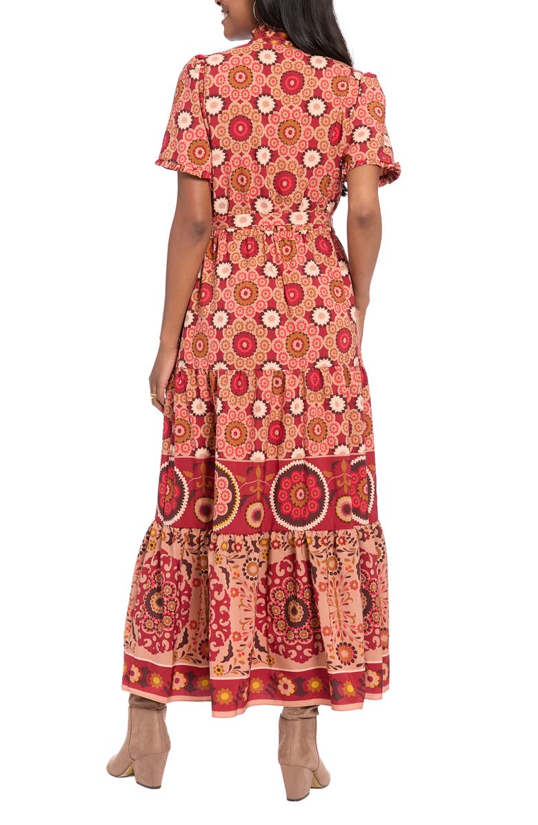 London Times Ruffle Tiered Maxi Dress, Alternate, color, Sand/ Red