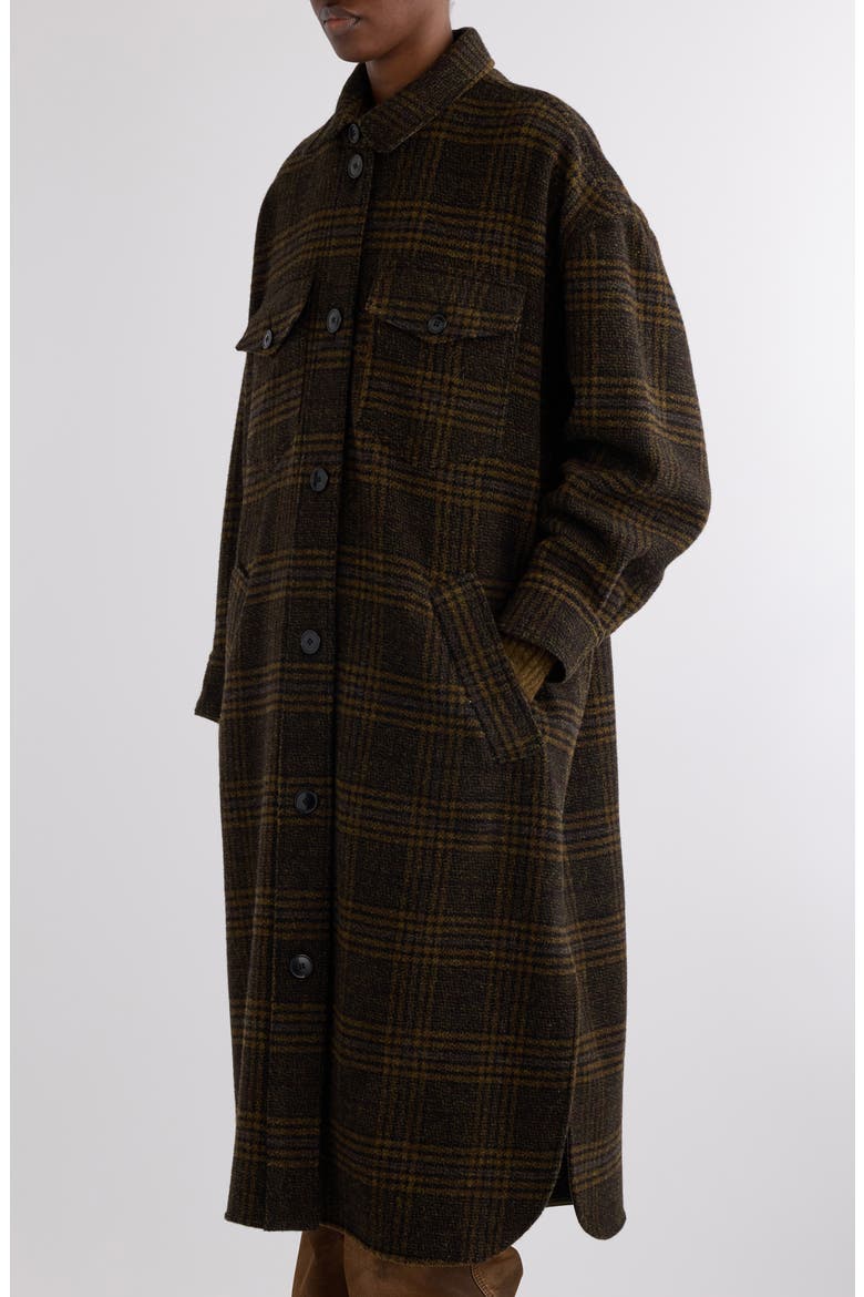 Gislene Plaid Virgin Wool Coat, Alternate, color, KHAKI