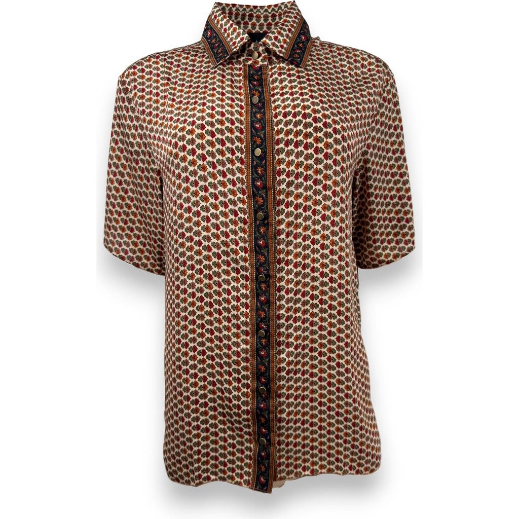 Monzlapur Embossed Botanical Short Sleeve Crepe Shirt In Brown