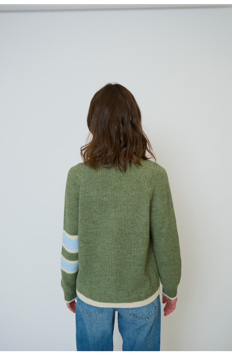 Central Park West Marley Varsity Cardigan, Alternate, color, Green