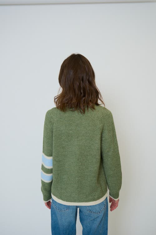 Central Park West Marley Varsity Cardigan In Green