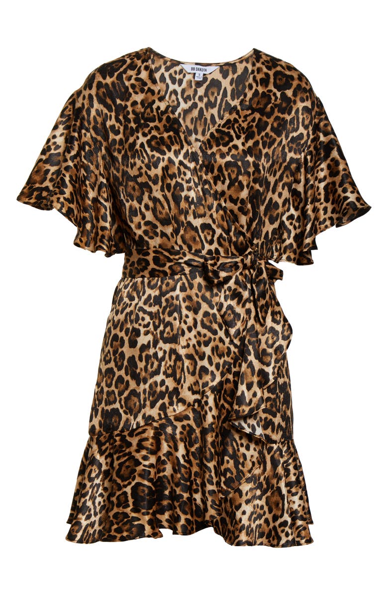 BB Dakota by Steve Madden BB Dakota Leopard Print Satin Wrap Dress, Alternate, color, 