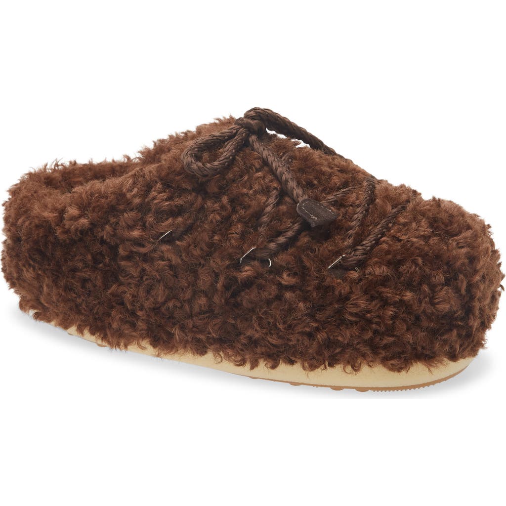 Moon Boot Dark Brown Curly Shearling Mules