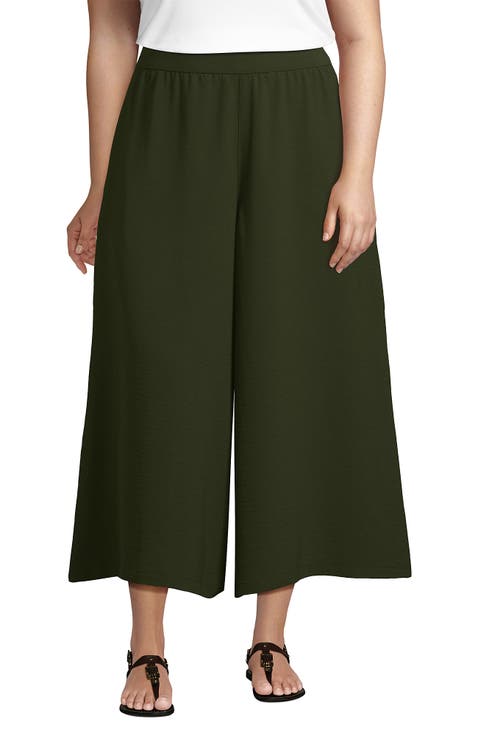 Plus Size Creaseless High Rise Palazzo Crop Pants