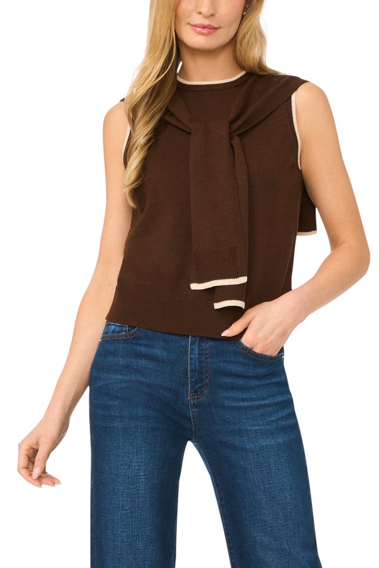 Front Tie Sleeveless Sweater, Main, color, SWEET BROWN