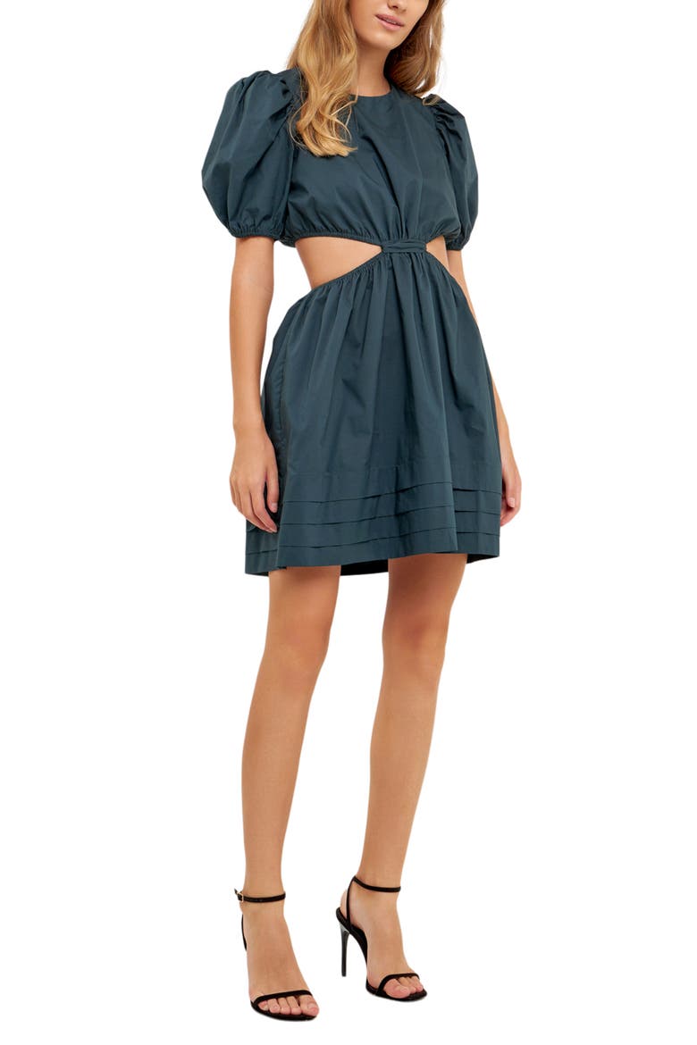 Cutout Puff Sleeve Cotton Minidress, Alternate, color, AMAZON