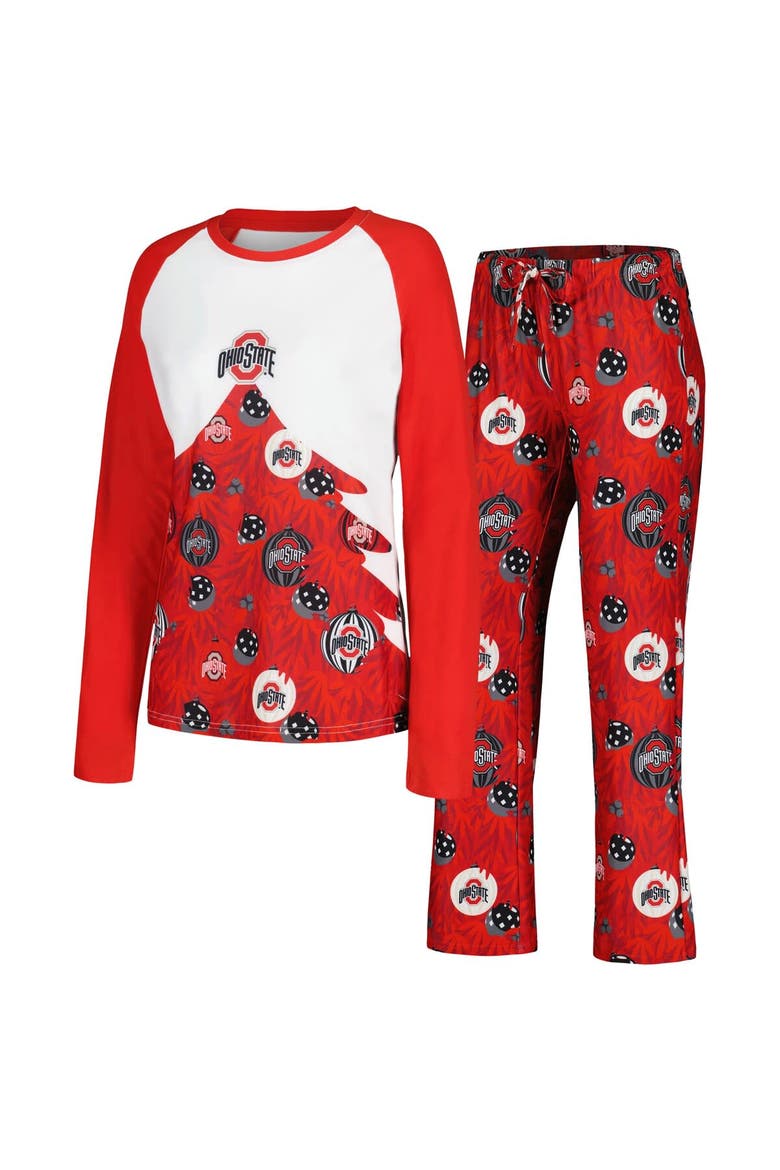 Women's Concepts Sport Scarlet Ohio State Buckeyes Tinsel Ugly Sweater Long Sleeve T-Shirt & Pants Sleep Set, Main, color, Scarlet