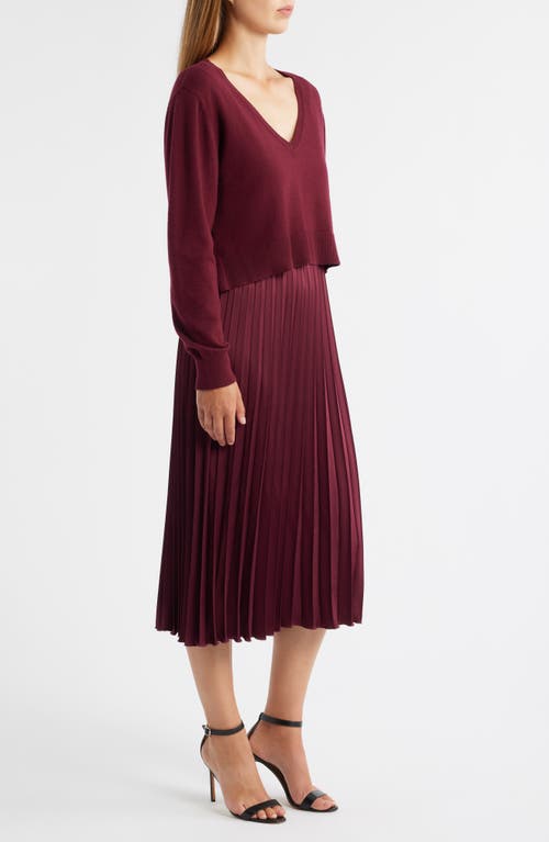 Sam Edelman Pleated Slipdress And Sweater Set In Burgundy