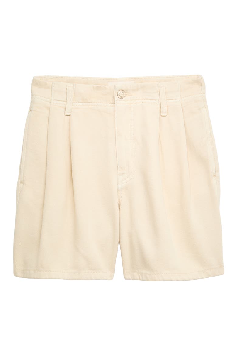 Pleated High Waist Cotton Blend Denim Shorts, Alternate, color, ECRU IVORY
