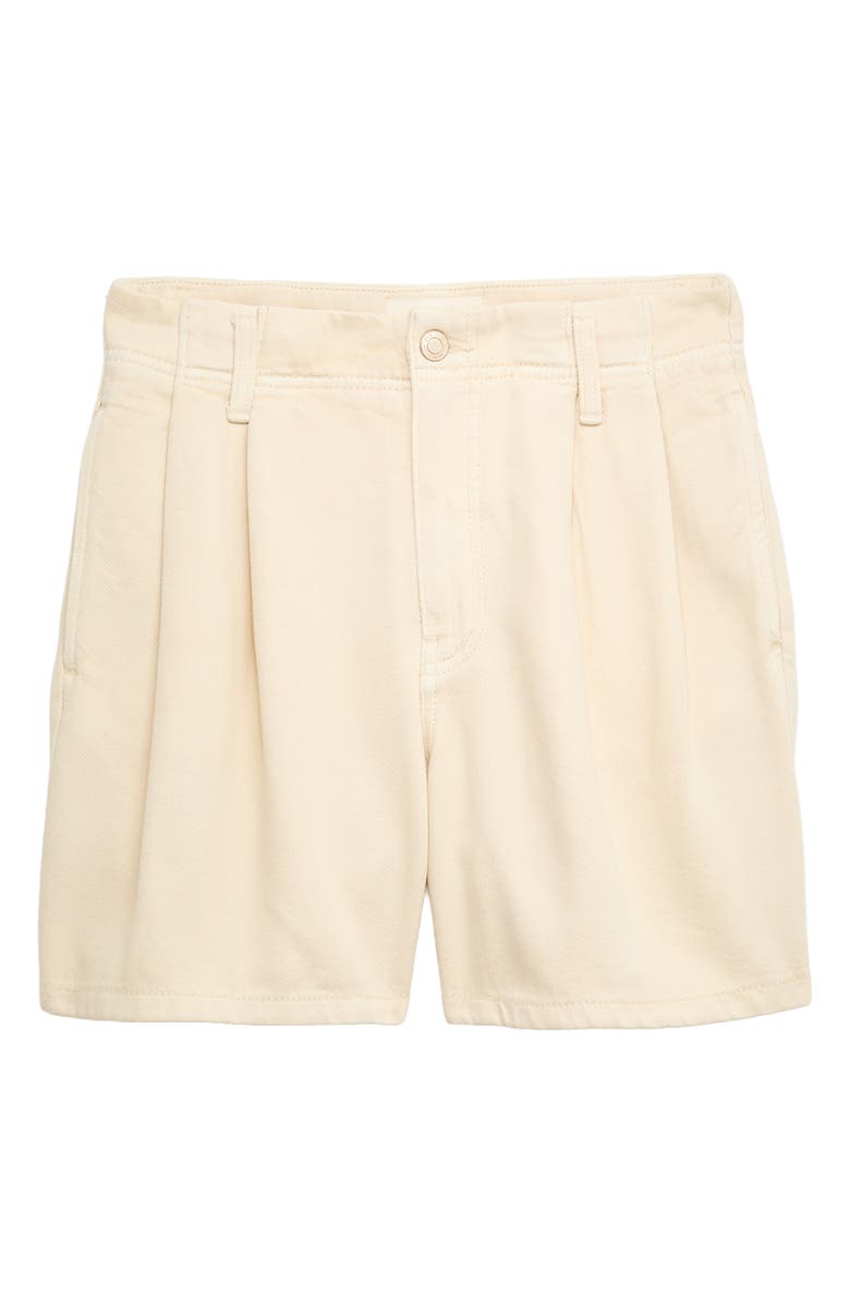 PER UNA BY M&S Pleated High Waist Cotton Blend Denim Shorts, Main, color, Ecru Ivory