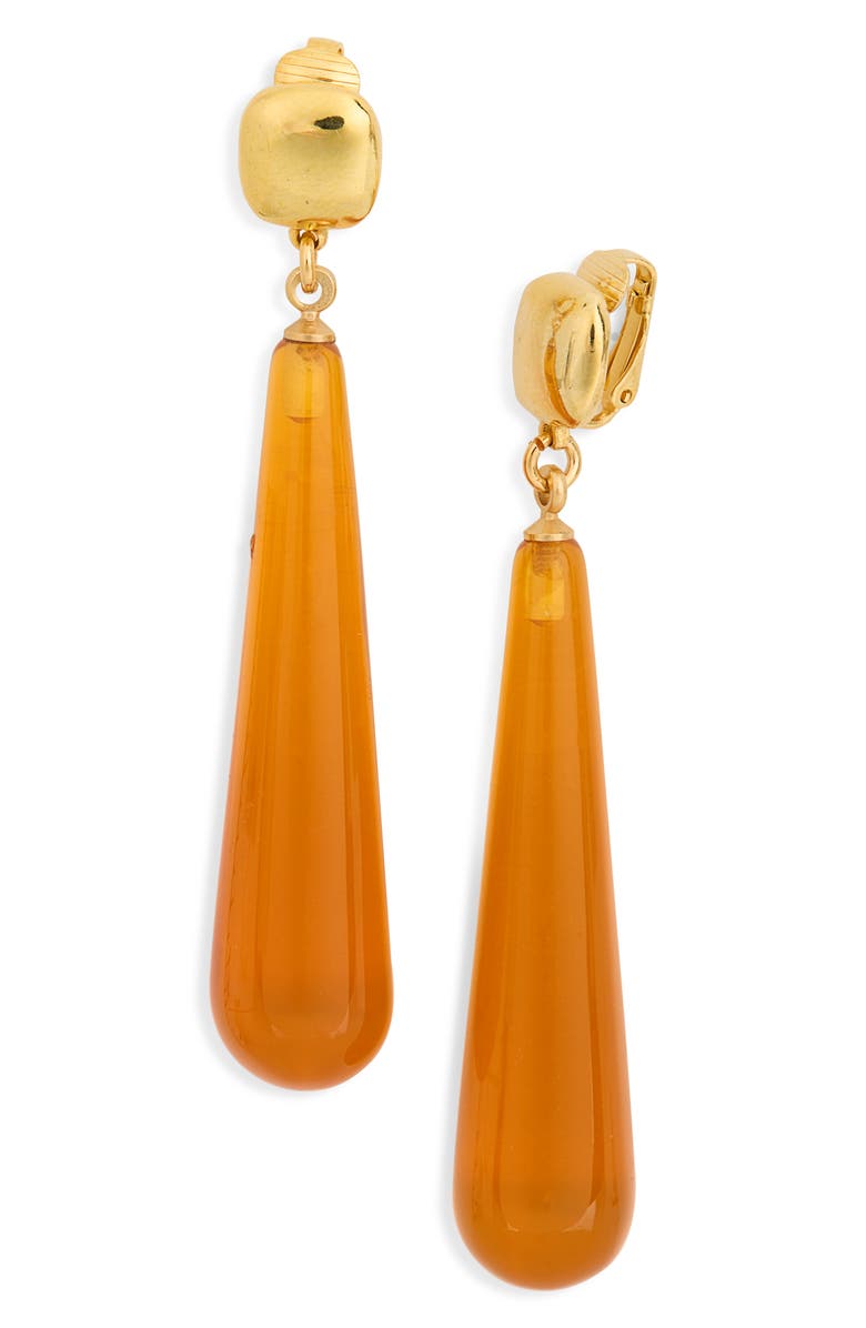 Kenneth Jay Lane Amber Drop Clip-On Earrings, Main, color, Polished Gold