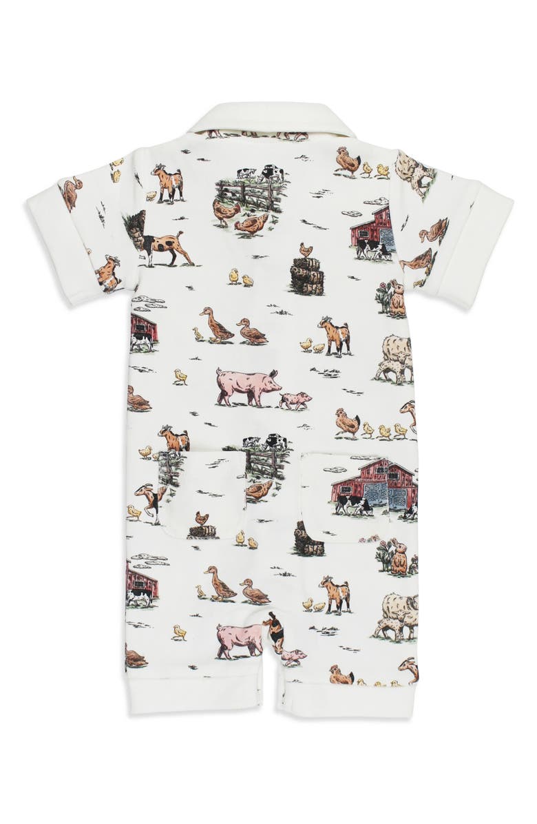 L'ovedbaby Print Organic Cotton Romper, Alternate, color, Farm Friends