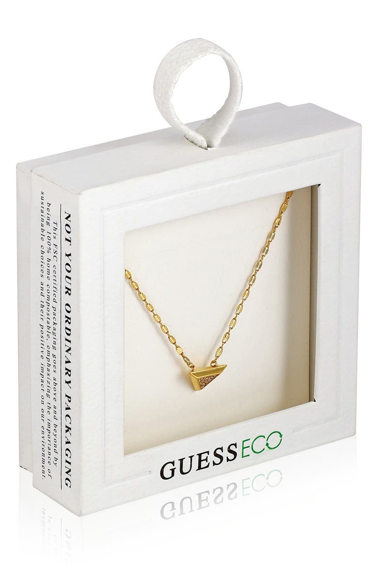 GUESS Pavé Cubic Zirconia Triangle Pendant Necklace, Alternate, color, Goldtone
