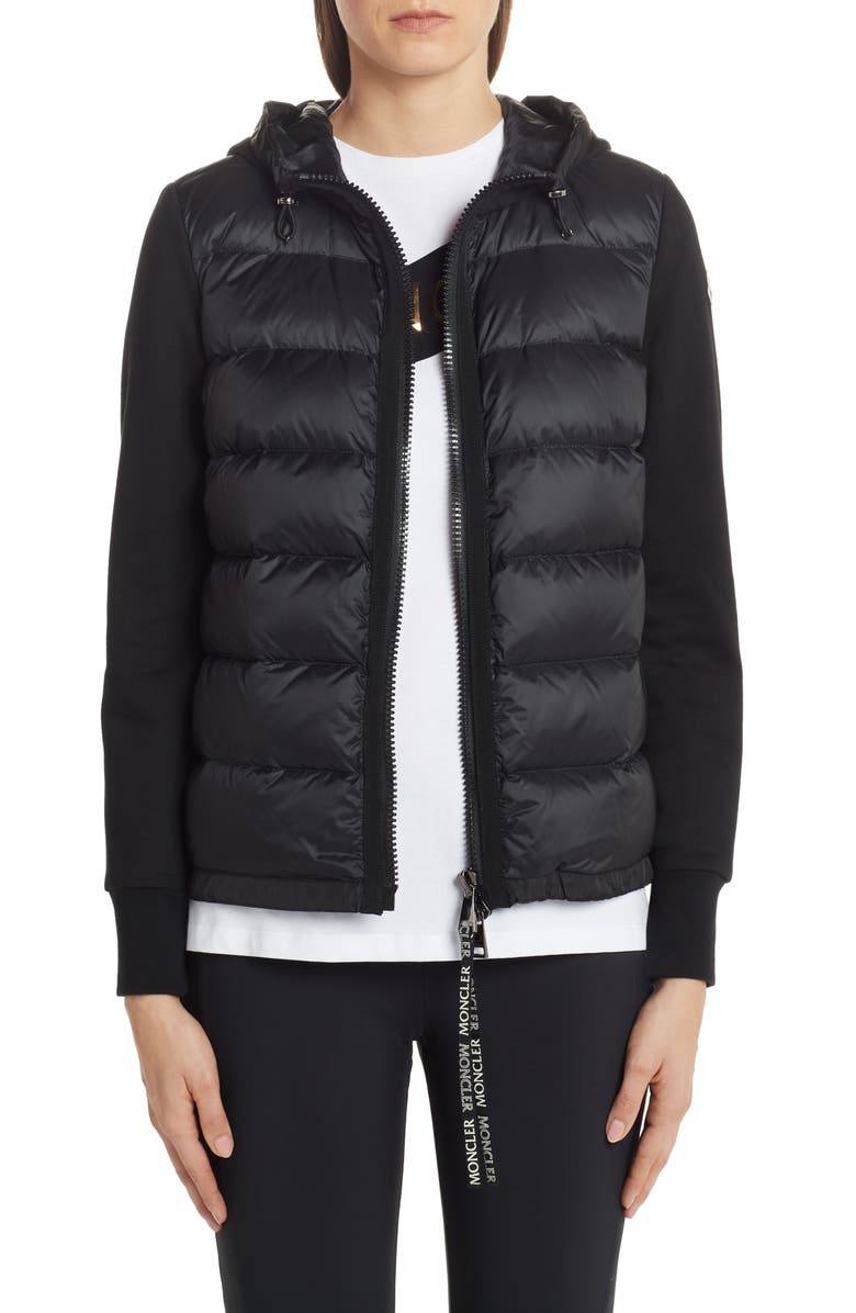 Moncler Quilted Down Front Hooded Cardigan, Main, color,