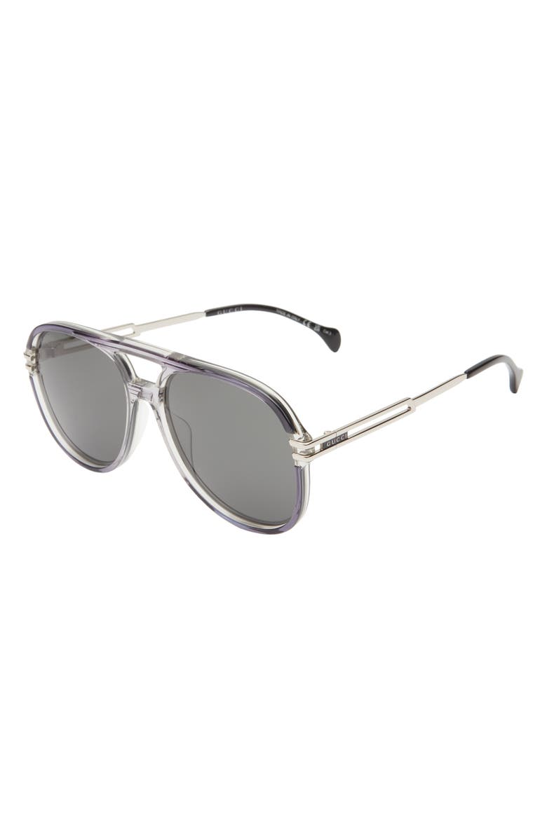 Gucci 61mm Aviator Sunglasses, Alternate, color, Grey Silver Grey
