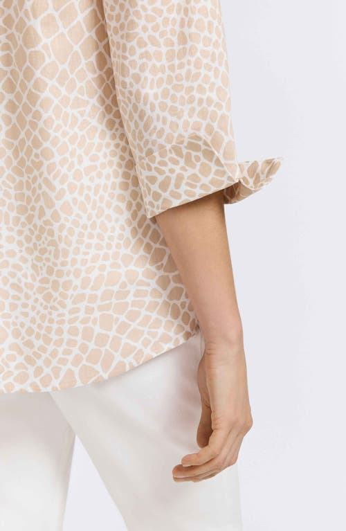 Foxcroft Agnes Print Three-quarter Sleeve Popover Top In Flax White