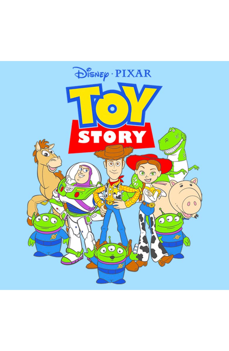Toy Story Men's Toy Story Main Characters Logo  Graphic T-Shirt, Alternate, color, Light Blue