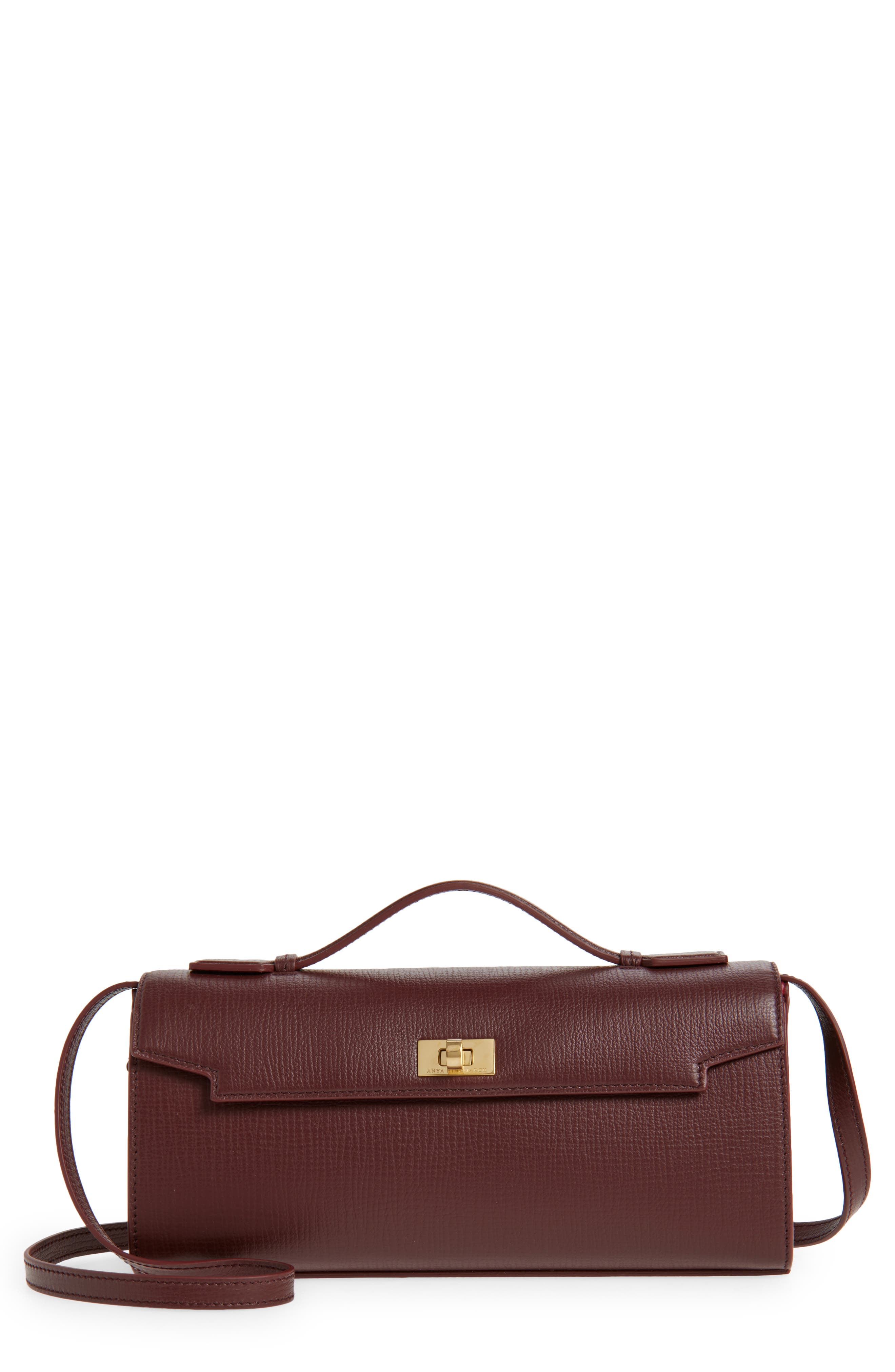 Anya Hindmarch Mortimer Crosshatch Leather Clutch, Main, color, Barolo