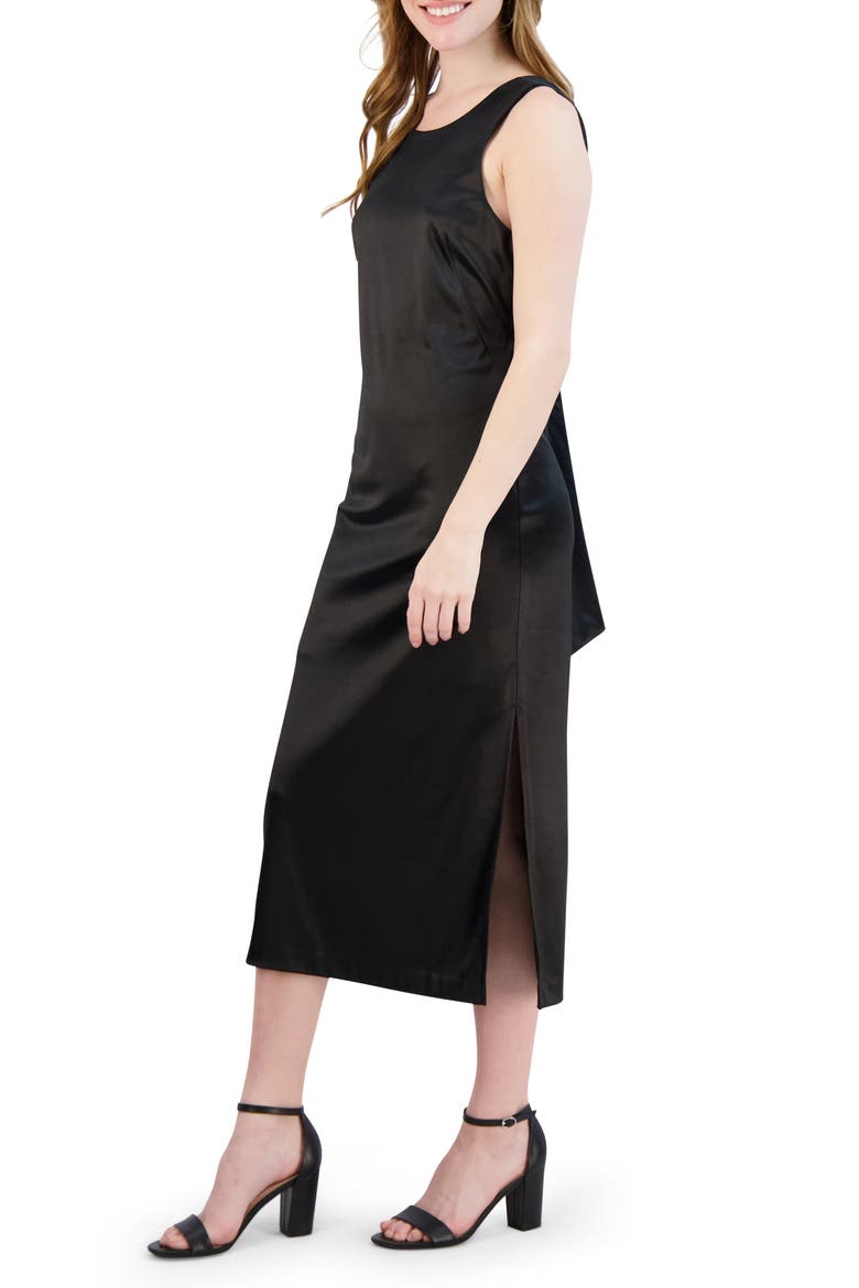 Tie-Back Cutout Satin Midi Dress, Alternate, color, BLACK