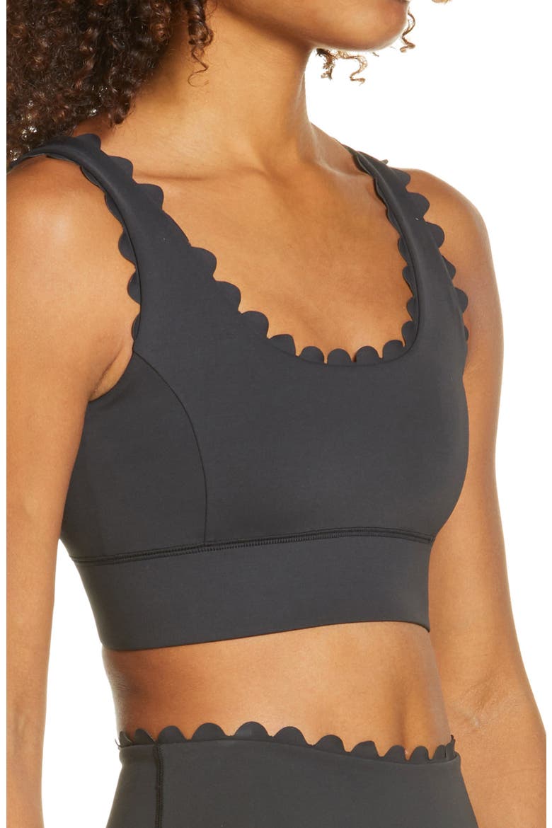 Scallop Power Sports Bra, Alternate, color, JET BLACK