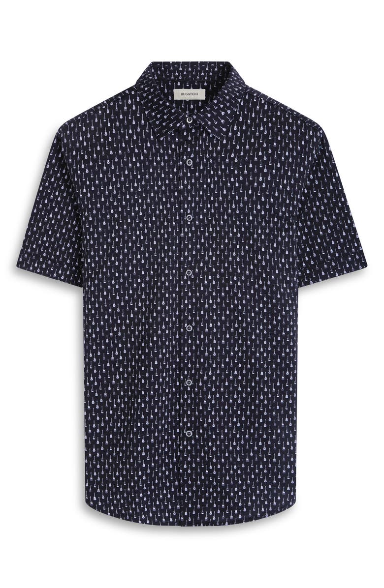 Bugatchi Miles OoohCotton<sup>®</sup> Guitar Print Short Sleeve Button-Up Shirt, Alternate, color, 