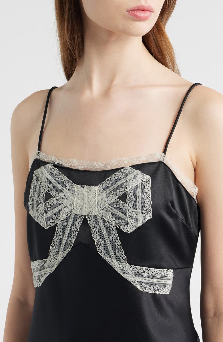 LoveShackFancy Isolie Lace Satin Maxi Dress, Alternate, color, Black