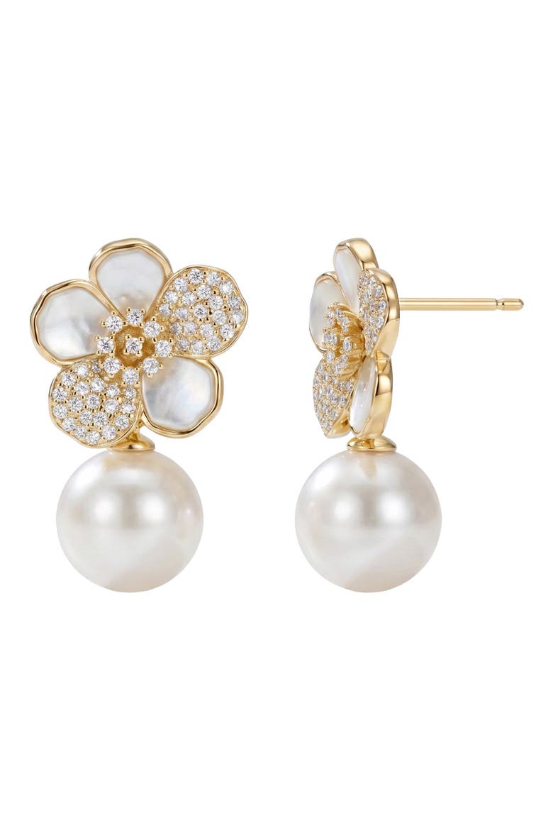 Indira Pearl Flower Drop Earrings, Alternate, color, Gold