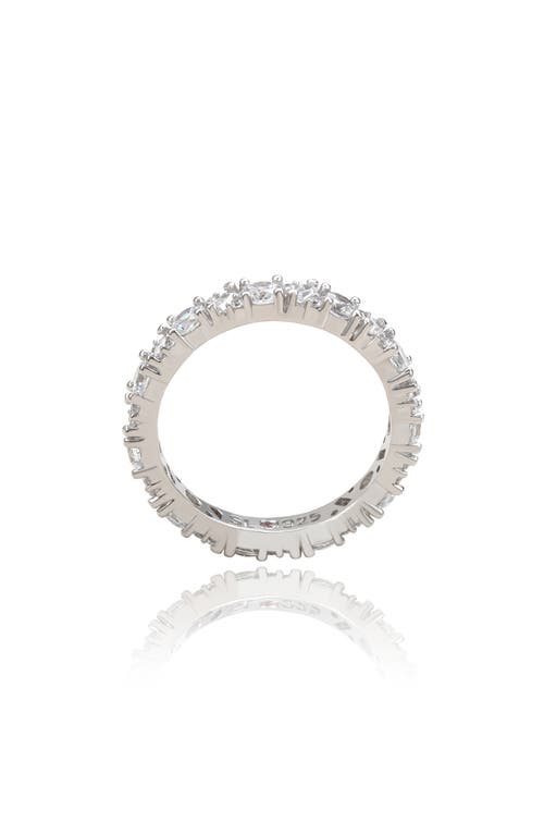 Suzy Levian Sterling Silver Thin White Cubic Zirconia Eternity Band In Metallic