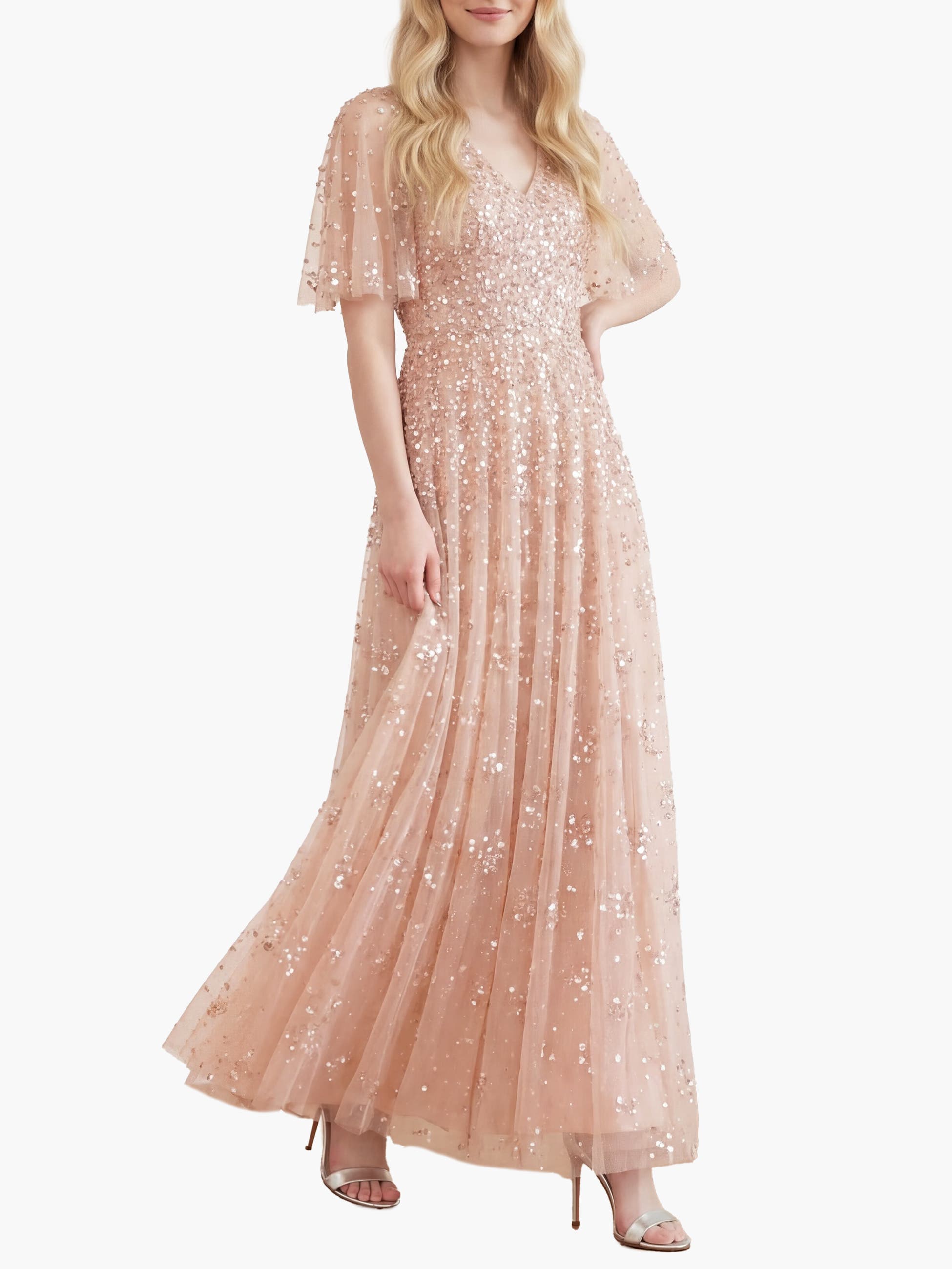 Leila Dot V-neck Cape Ankle Gown