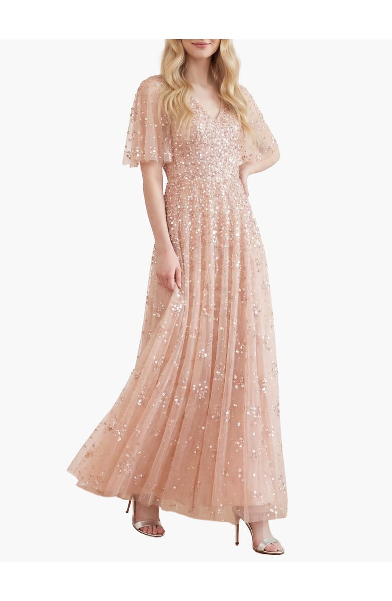 Needle & Thread Leila Dot V-neck Cape Ankle Gown, Main, color, Parchment