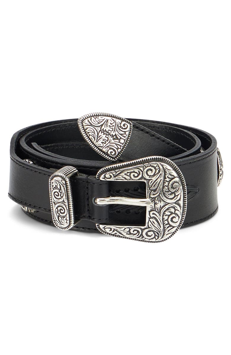 Fortela Cattle Calf Leather Belt with Studs, Alternate, color, Black