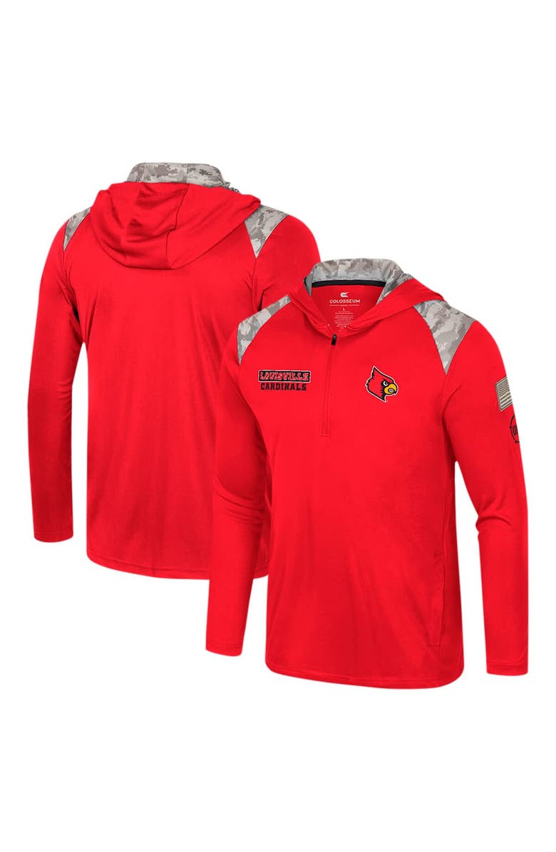 COLOSSEUM Men's Colosseum Red Louisville Cardinals OHT Military Appreciation Quarter-Zip Hoodie Jacket, Alternate, color, Red