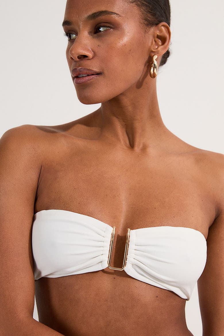 Detachable Strap Gold Trim Bikini Top, Alternate, color, White
