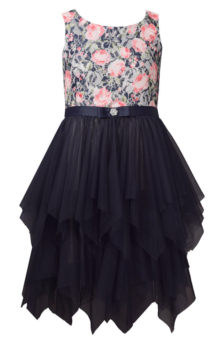 GERSON & GERSON Iris & Ivy Metallic Lace Bodice Party Dress, Main, color, 