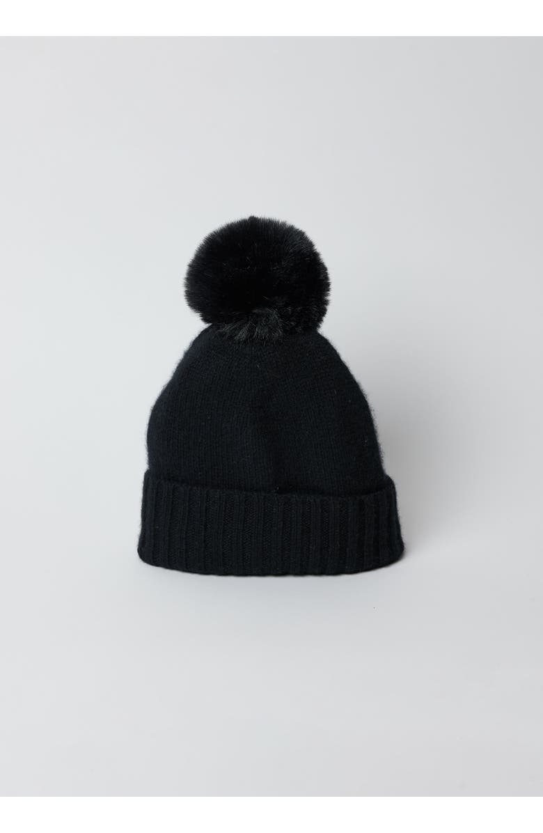 Hat Attack Classic Cashmere Slouch Hat with Faux Fur Pom, Main, color, Black