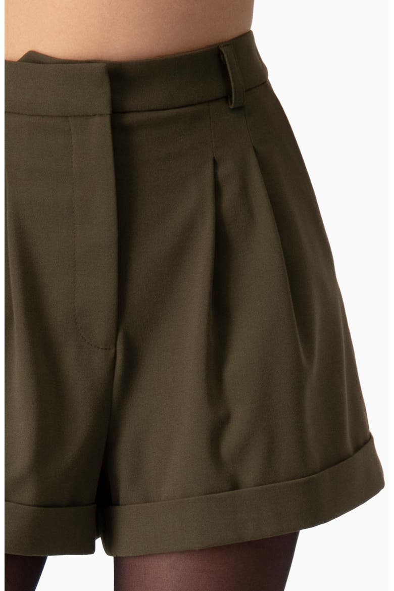 High-Waist Wide-Leg Cuffed Tailored Shorts, Alternate, color, Olive Green