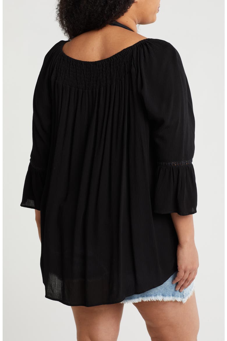 Smocked Bell Sleeve Blouse, Alternate, color, BLACK