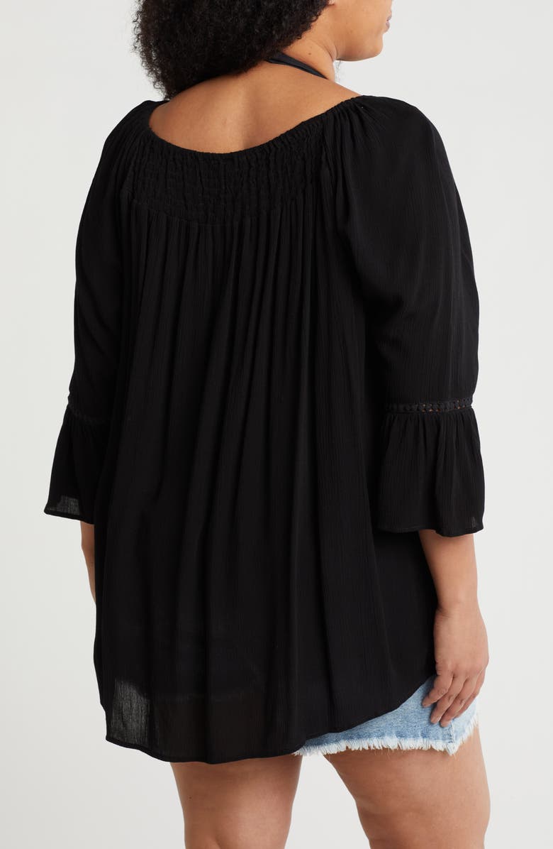 BOHO ME Smocked Bell Sleeve Blouse, Alternate, color, Black