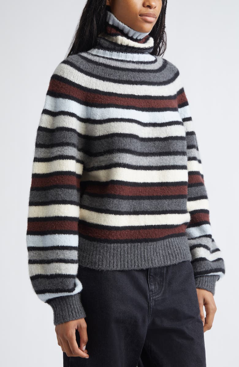 Proenza Schouler Danea Stripe Cashmere Blend Turtleneck Sweater, Alternate, color, Neutral Multi