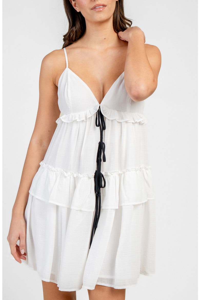 Tiered Front Tie Minidress, Alternate, color, OFF-WHITE