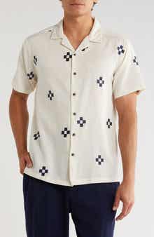 T.R. PREMIUM Geometric Embroidered Camp Shirt