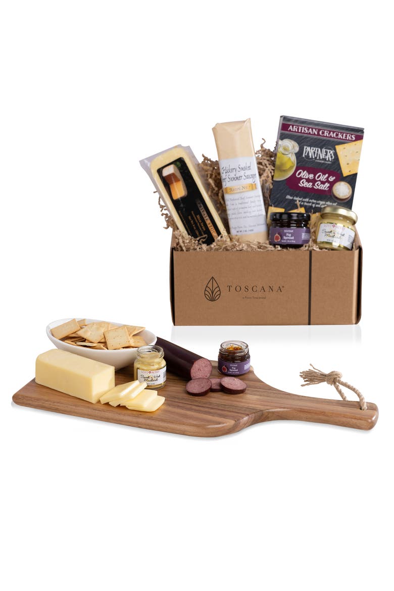 Artisan 18" Charcuterie Board with Gourmet Gift Pack, Main, color, Acacia Wood