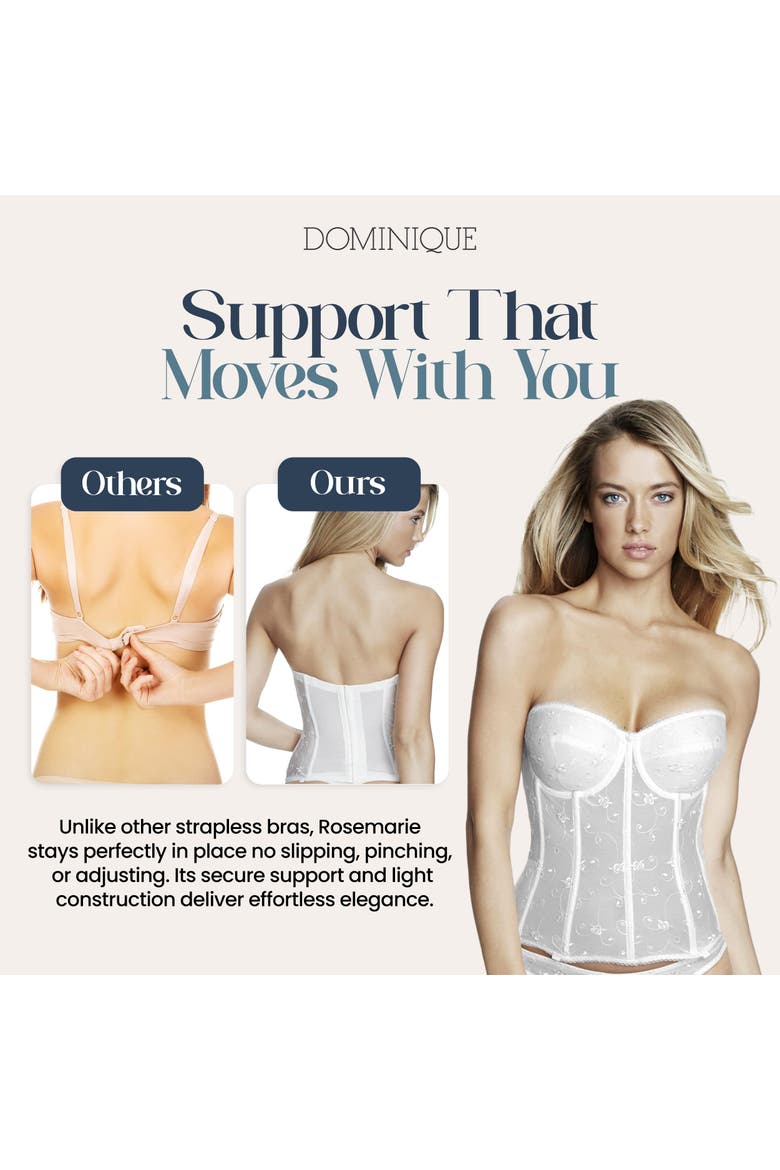 Rosemarie Embroidered Lace Strapless Longline Bridal Bra, Alternate, color, Bone