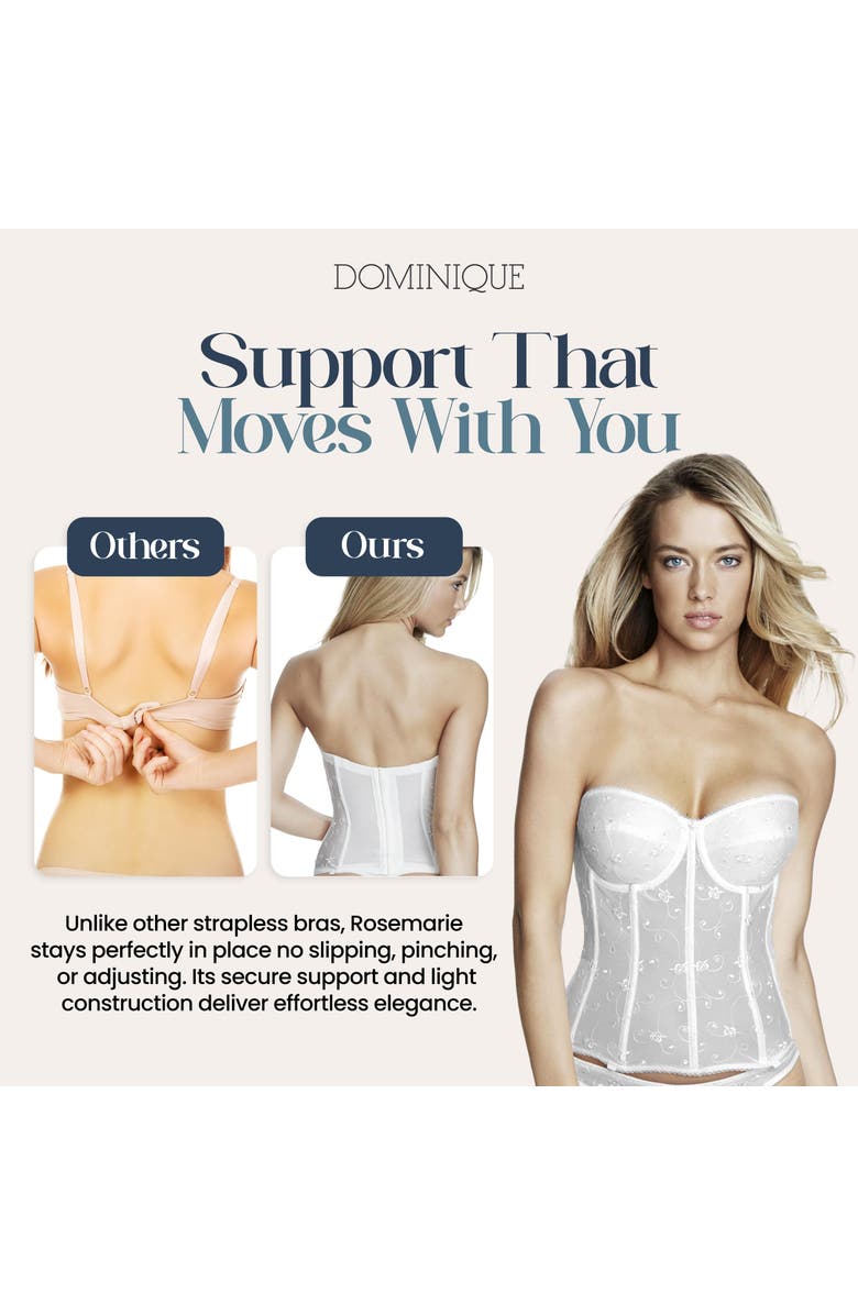 Dominique Intimates Rosemarie Embroidered Lace Strapless Longline Bridal Bra, Alternate, color, Bone